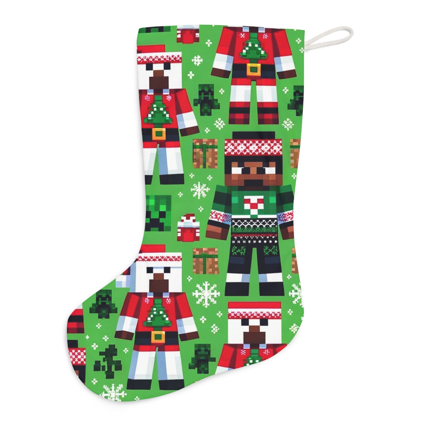 Pixelated Gaming Holiday Christmas Stocking | Kids' Virtual World Stocking | Video Game Block Pattern Decor| Holiday Stocking For Gamers