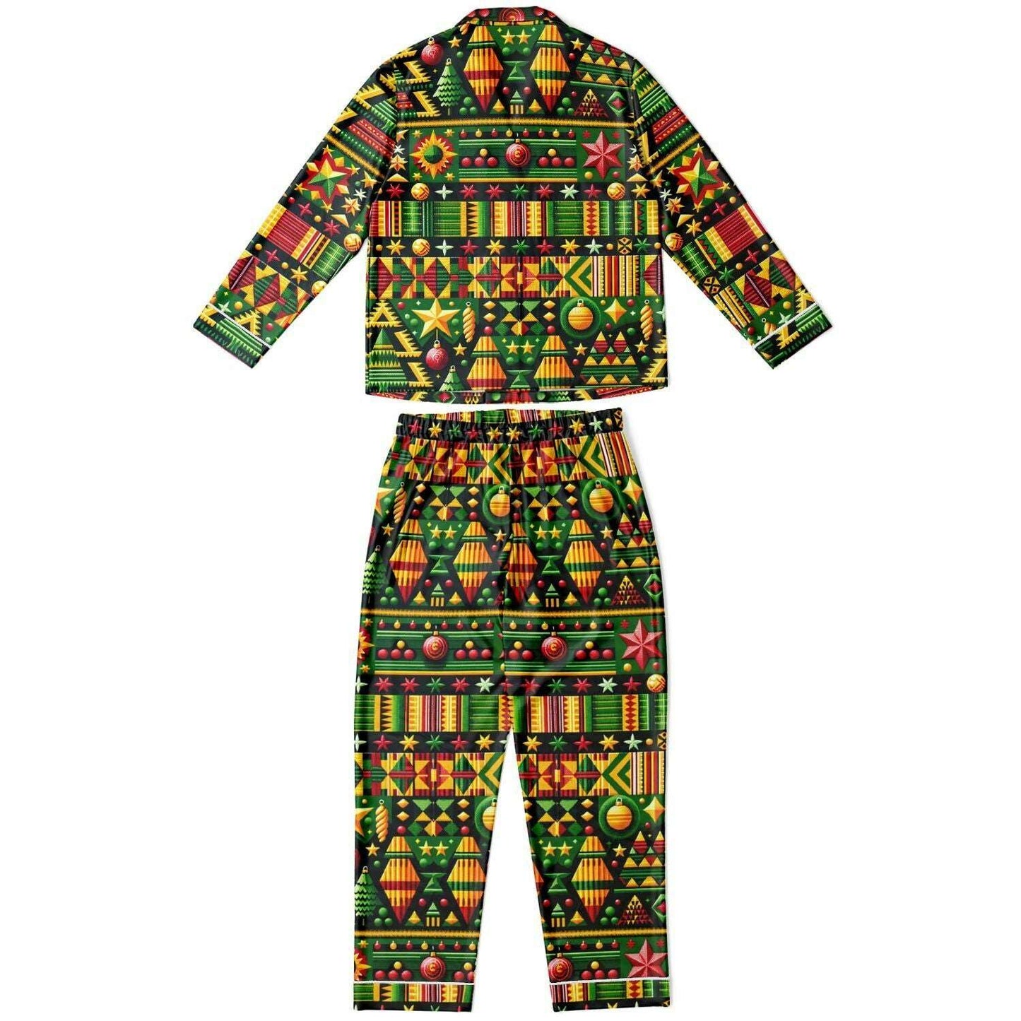 African Kente Cloth Christmas Print Women's Satin Pajamas, Kente Print Women's Fashion