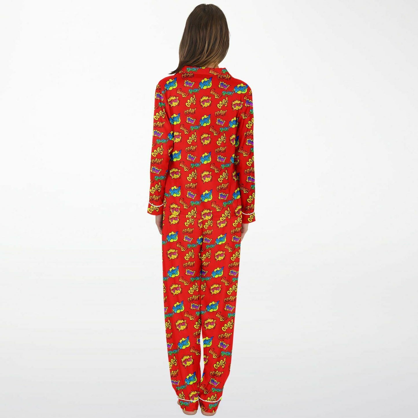 Women's Superhero Explosion Satin Pajama Set, Superhero Themed Loungewear