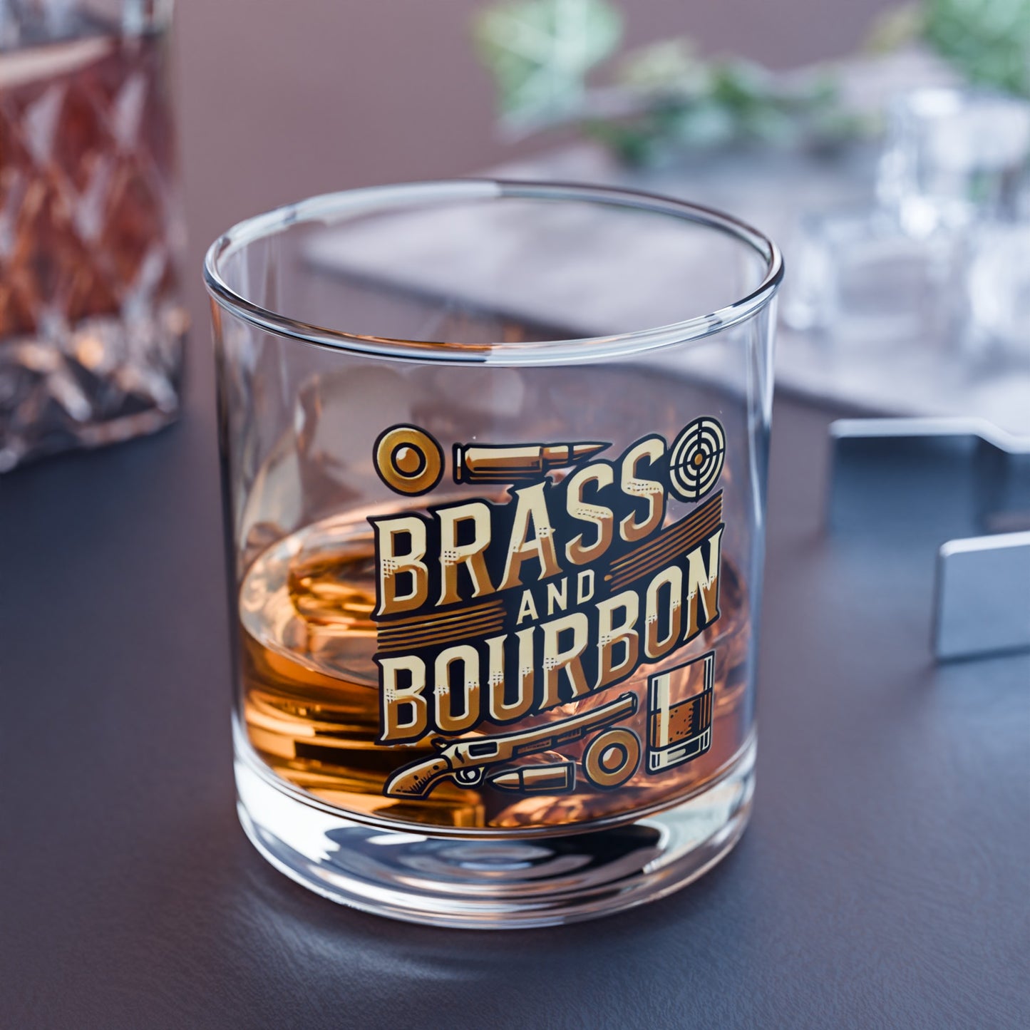 Brass & Bourbon Rocks Glass 10oz, Clear Tempered Glass , Pro 2A and Bourbon Enthusiasts