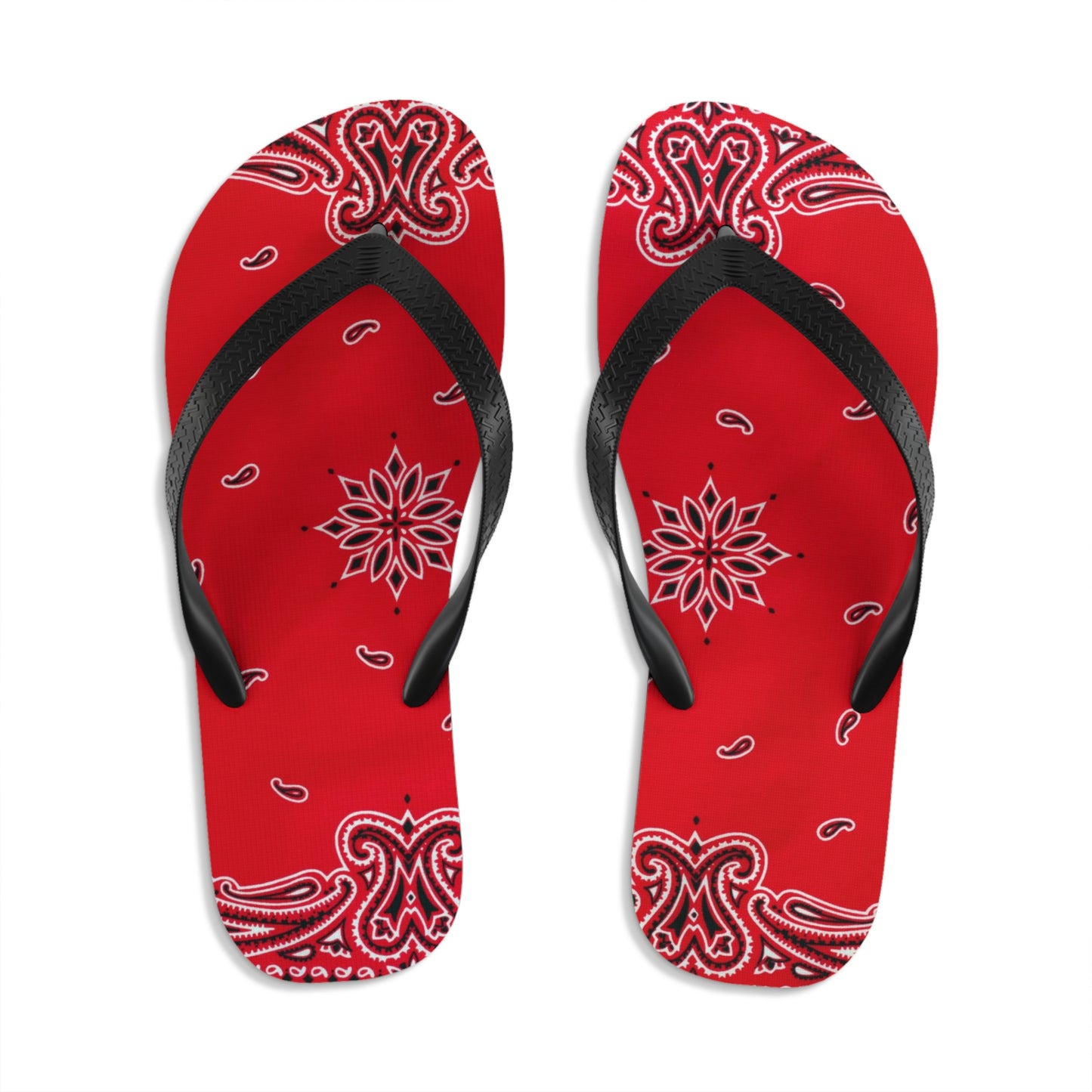 Vibrant Red Bandana Women Flip Flops, Paisley Print Sandals