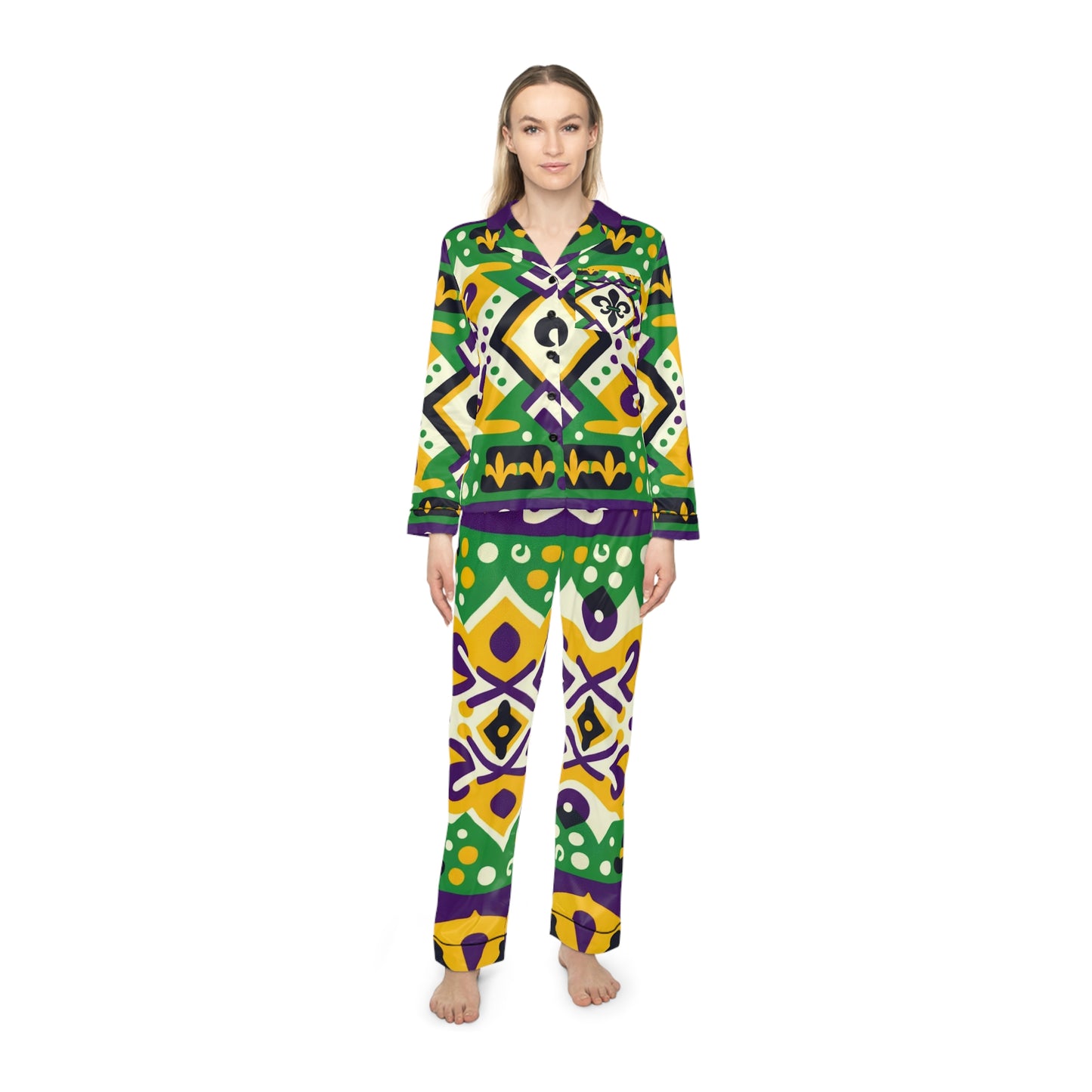 Mardi Gras Satin Pajama Set for Women, Plus Size Mardi Gras Pajamas