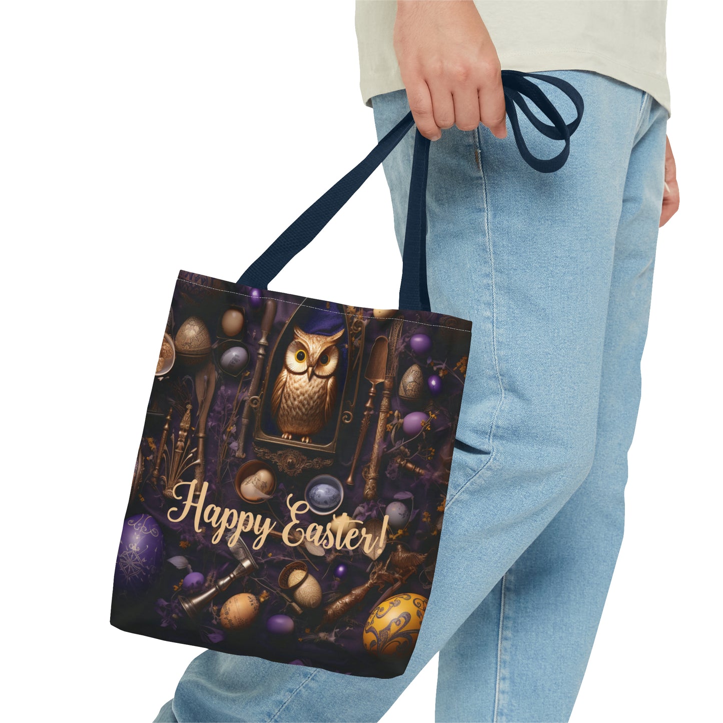 Enchanted Owl Easter Tote Bag - Durable Spun Polyester with Vintage Charm