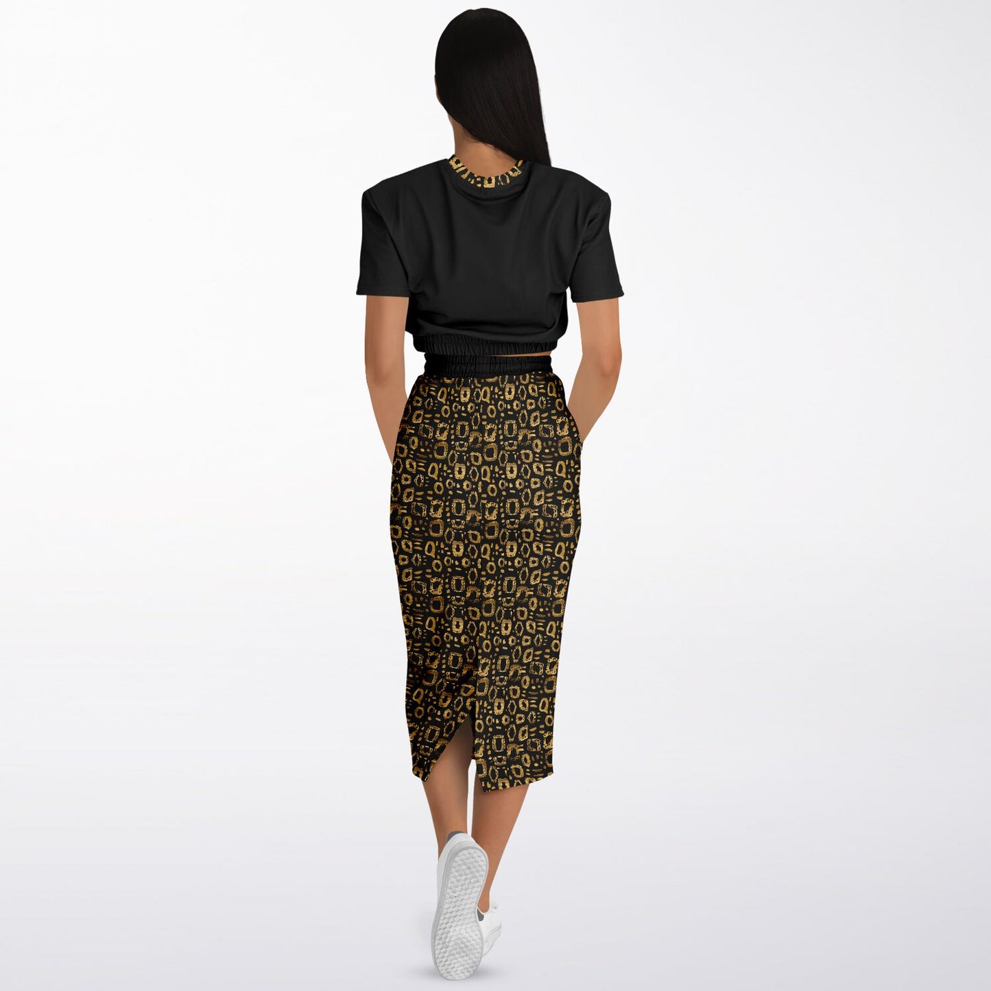 Leopard Print Cropped Sweatshirt and Pocket Skirt Set