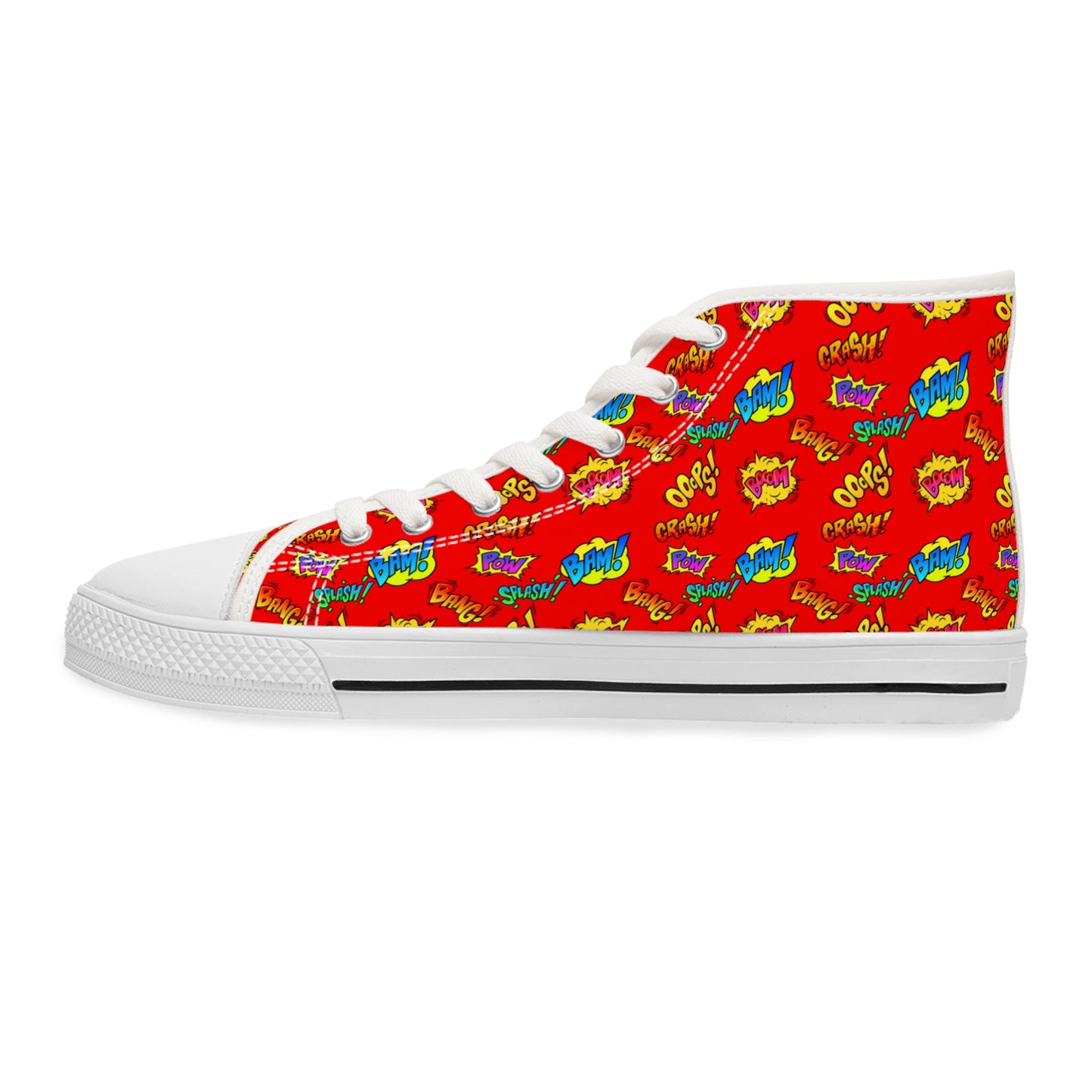 Comic Book Sound Effects Hi-Tops for Women, Onomatopoeia Red Splash Explosion Fashion