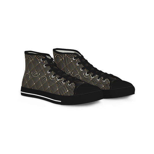 Sophisticated Black, and Gold Art Deco Luxe Men's Hi-Top Shoes