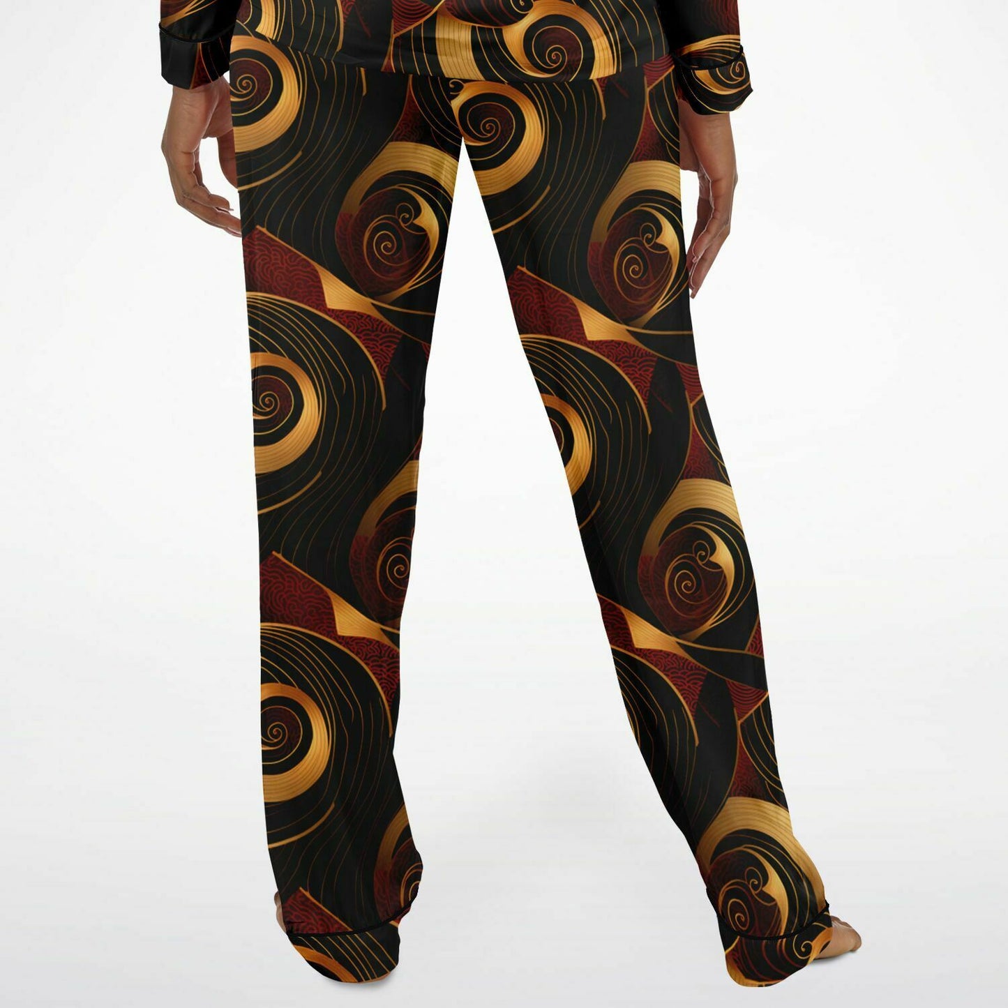 Crimson & Gold Womens African Ankara Print Satin Pajama Set, Plus Size Ladies African Print Loungewear