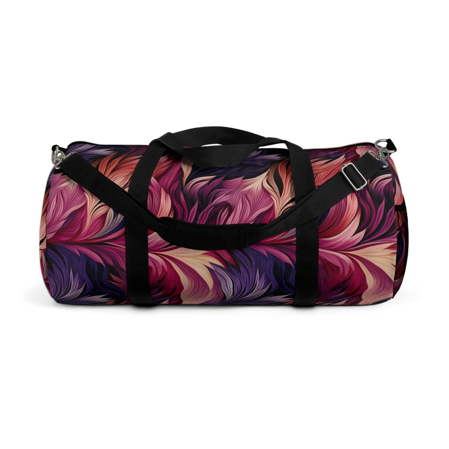 Unique Purple and Pink Swirl Gym Bag, Fine Feather Detail, Rich Color Contrasts, Leaf Patterns