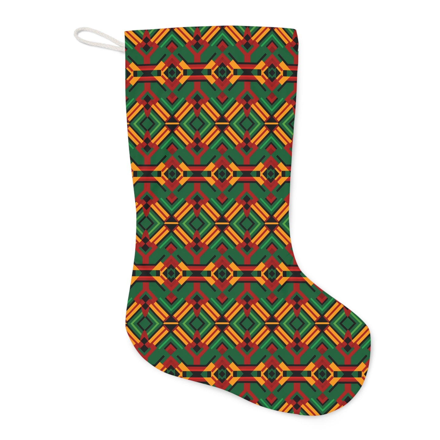 Christmas Inspired Kente Cloth Holiday Stocking, African Print Christmas Stocking