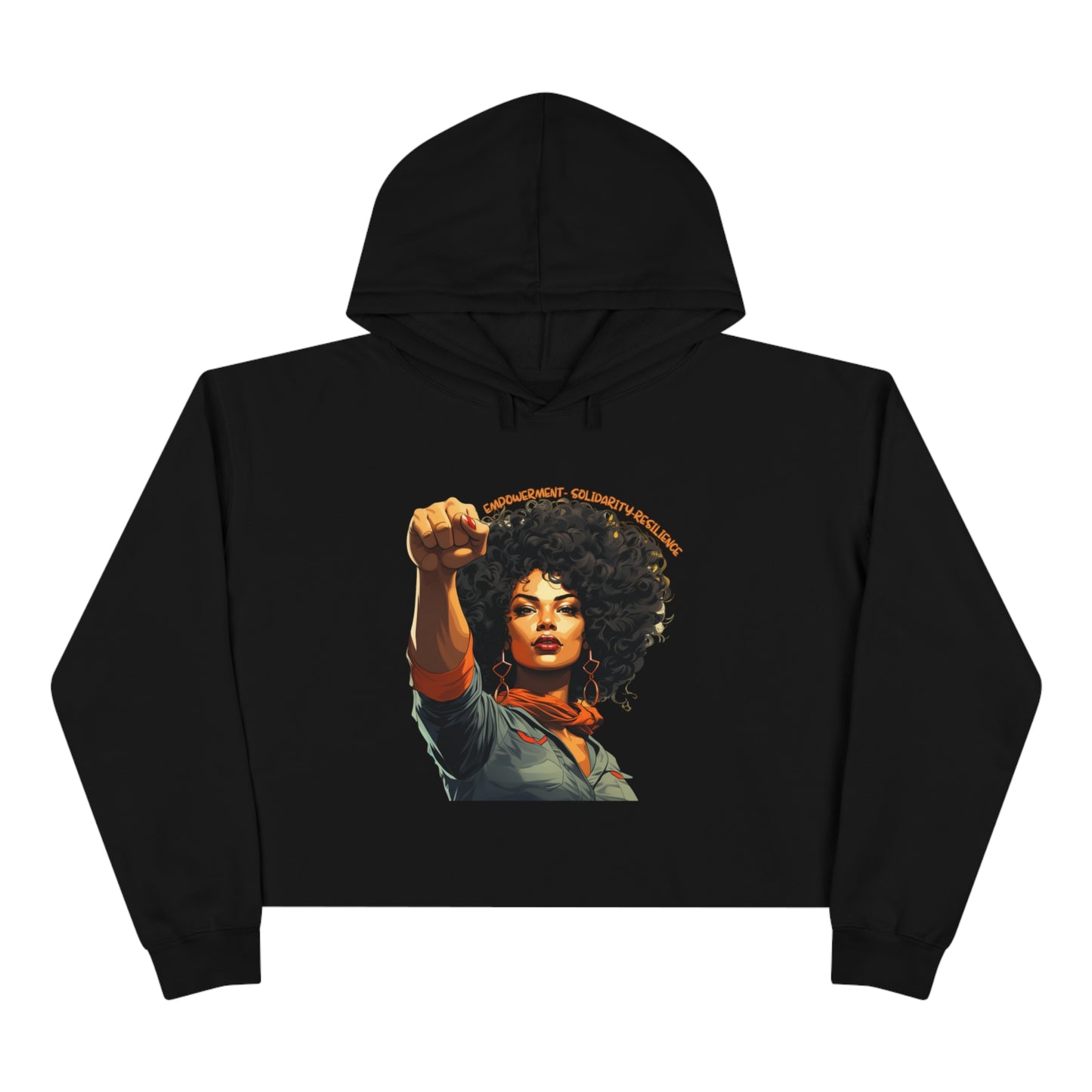 Black Woman Empowerment Crop Hoodie, Raised Fist Black Power Women's Cropped Hoodie