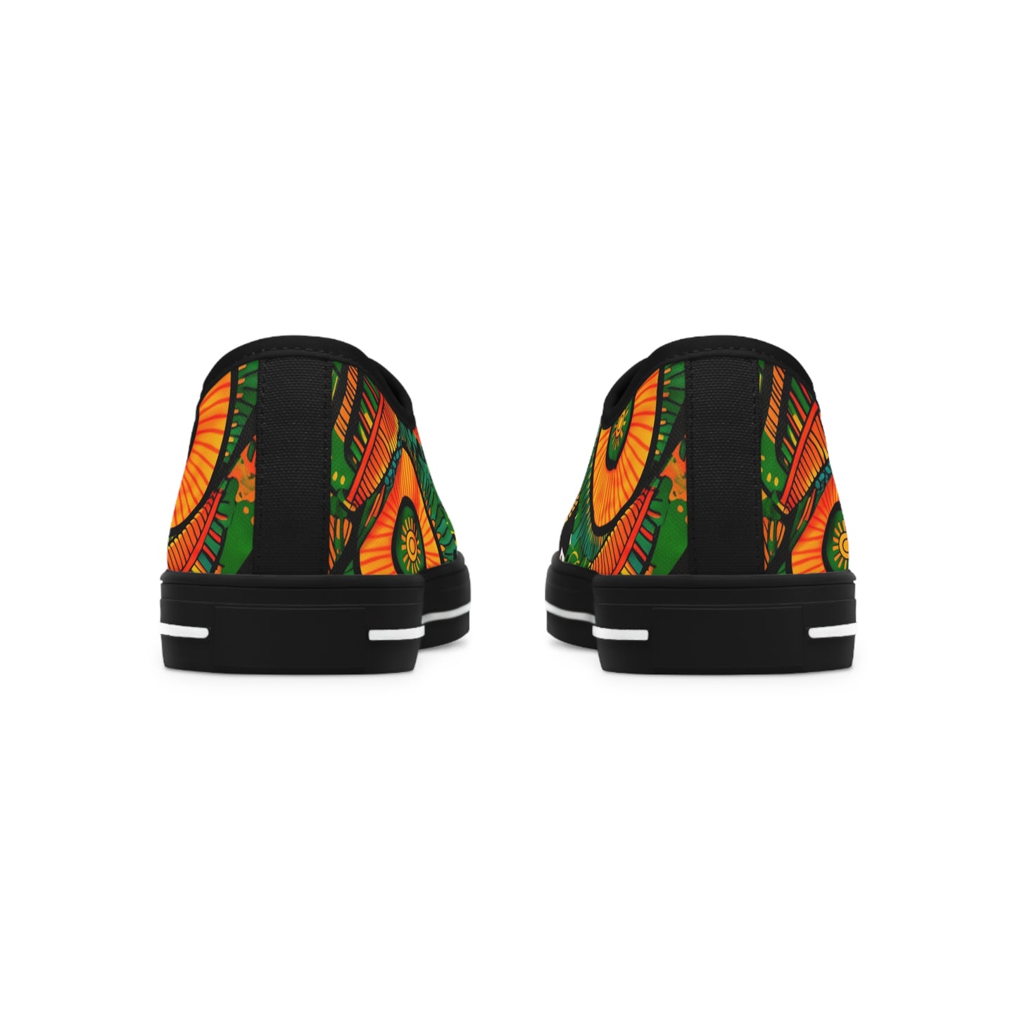 Orange, Green Yellow Africa Ankara Print Women's Low Top Sneakers, Black & Red Geometric Pattern Canvas Shoes, Comfortable Tribal Print