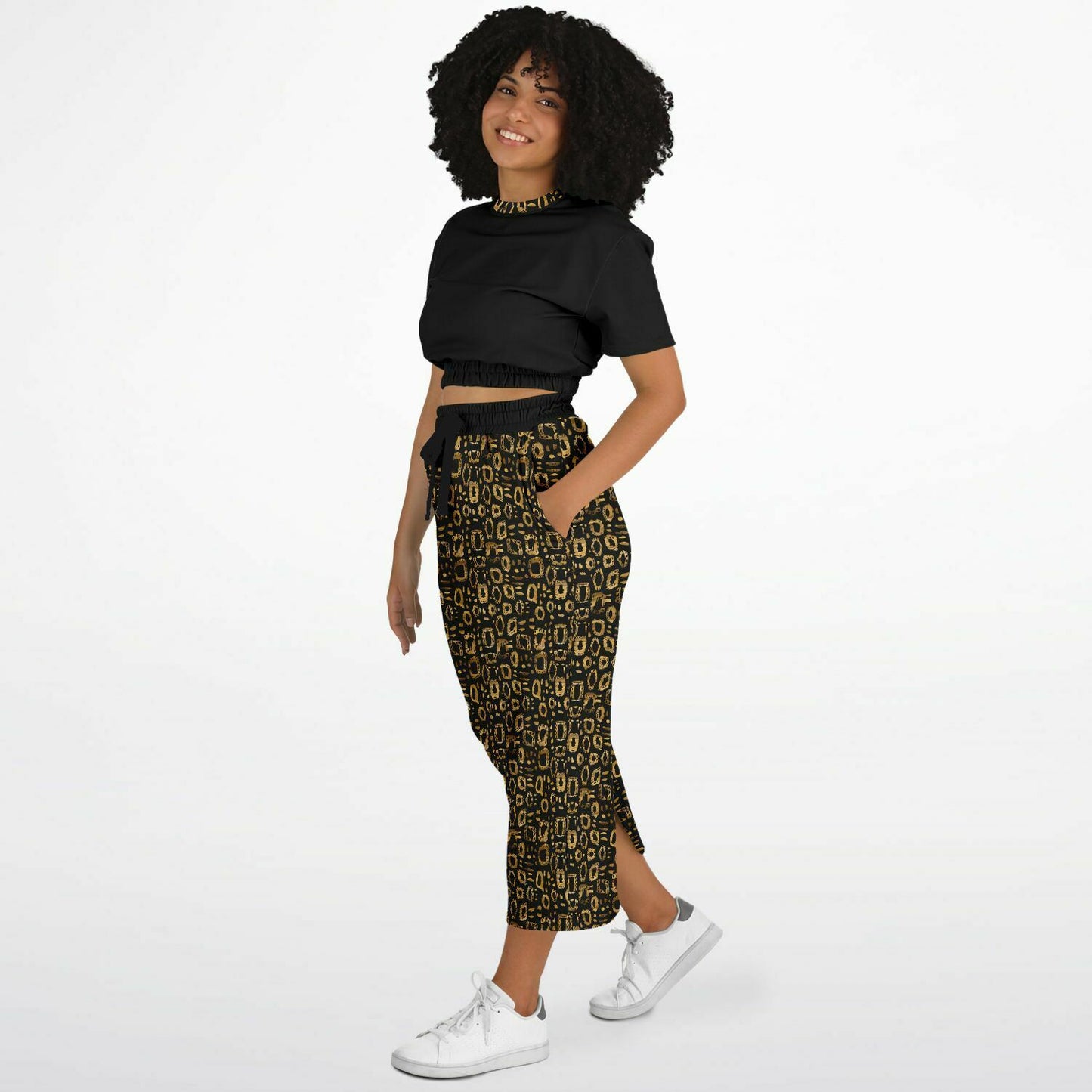 Leopard Print Cropped Sweatshirt and Pocket Skirt Set