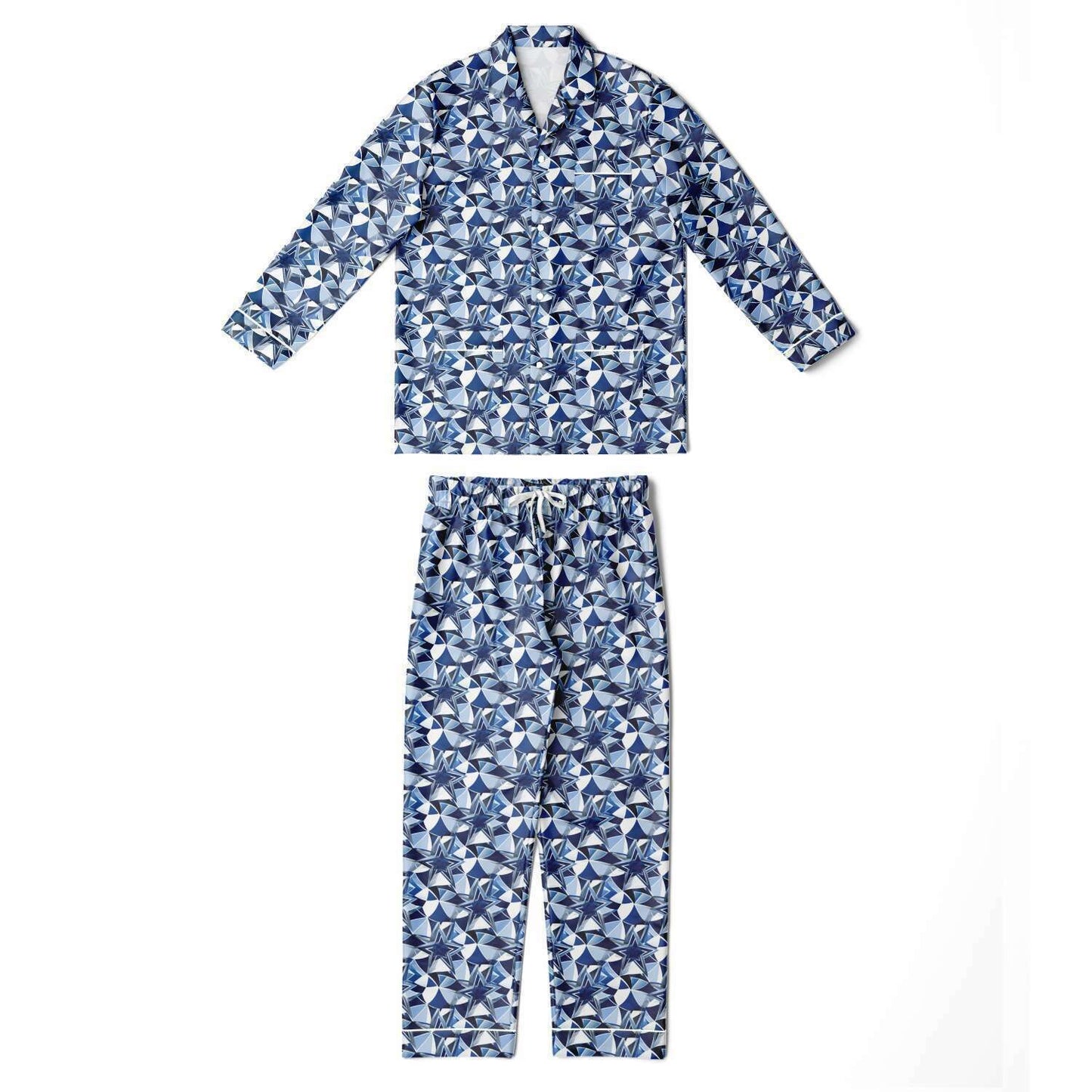 Football Fan Men's Royal Blue and White Satin Pajama Set | Mens Luxury Comfortable Sleepwear | Football Fanatic PJ's - Ships Free