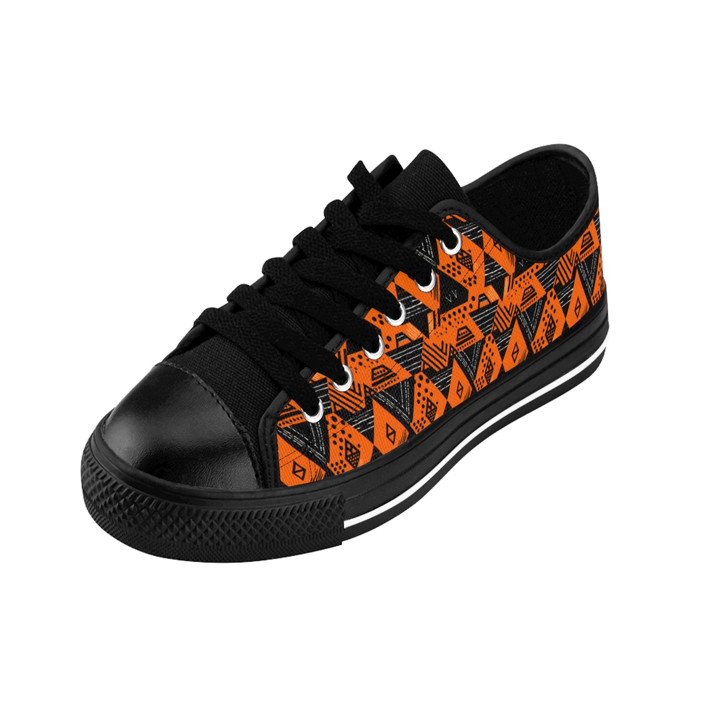 Men's Orange African Mud Cloth Print Low Top Sneakers, Orange & Black African Print Apparel