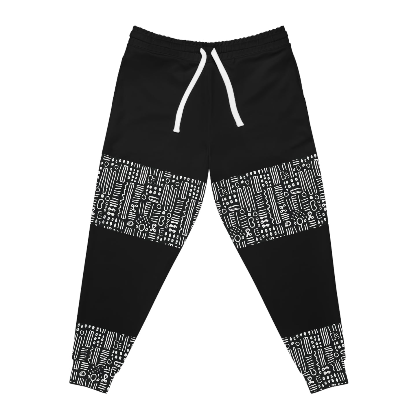 Mud Cloth Print Unisex Joggers, Black & White Color Block African Print Bottoms