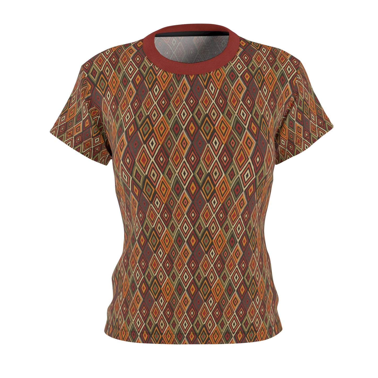 Women's Geometric African Diamond Pattern T-Shirt, Vibrant Tribal Colors Tee