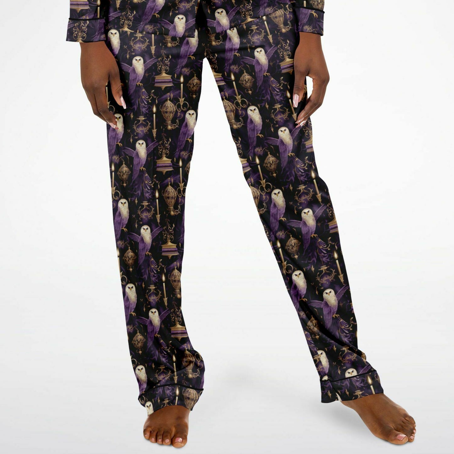 Potterhead Magical World Purple Satin Women's Luxury Pajamas |  Wands, Owls, Magical Symbols Luxury Plus Size Loungewear