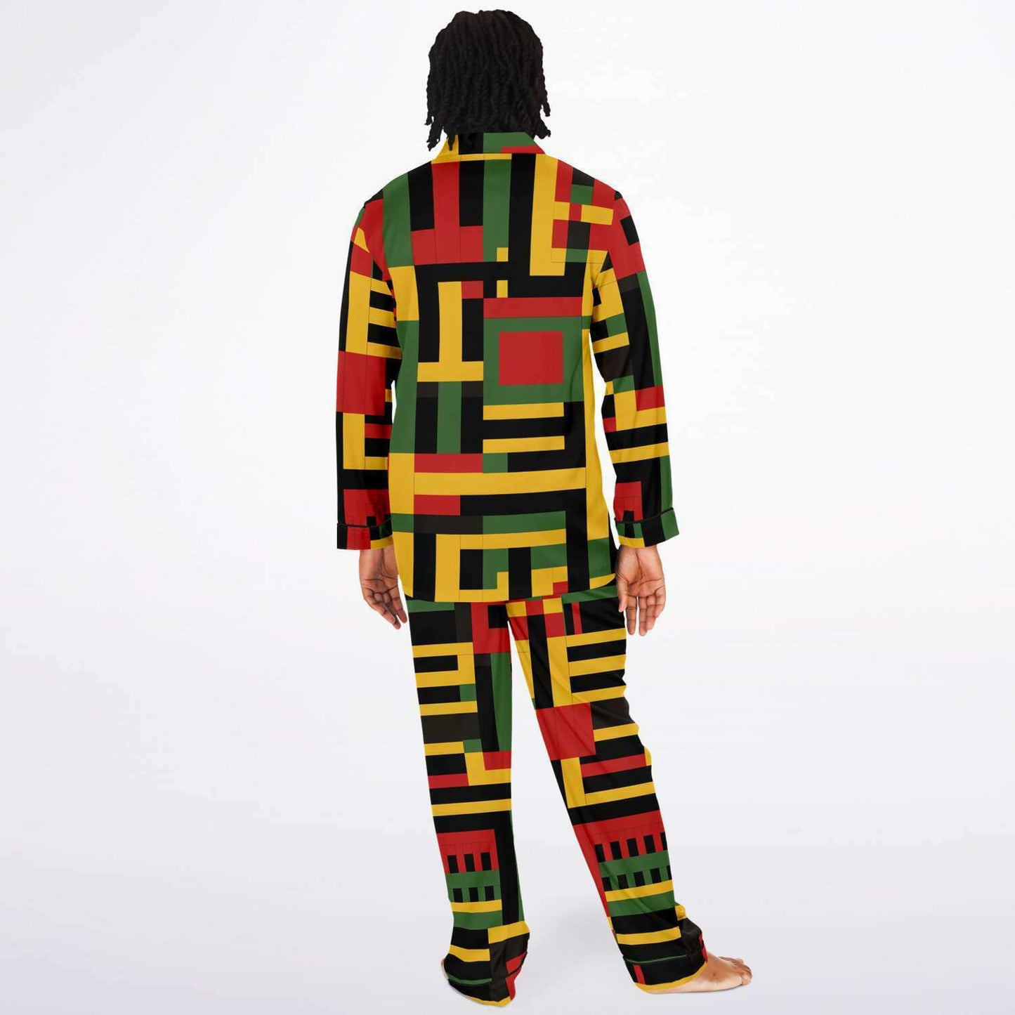 Men's African Kente Cloth Print Satin Pajama Set - Luxurious & Comfortable Nightwear