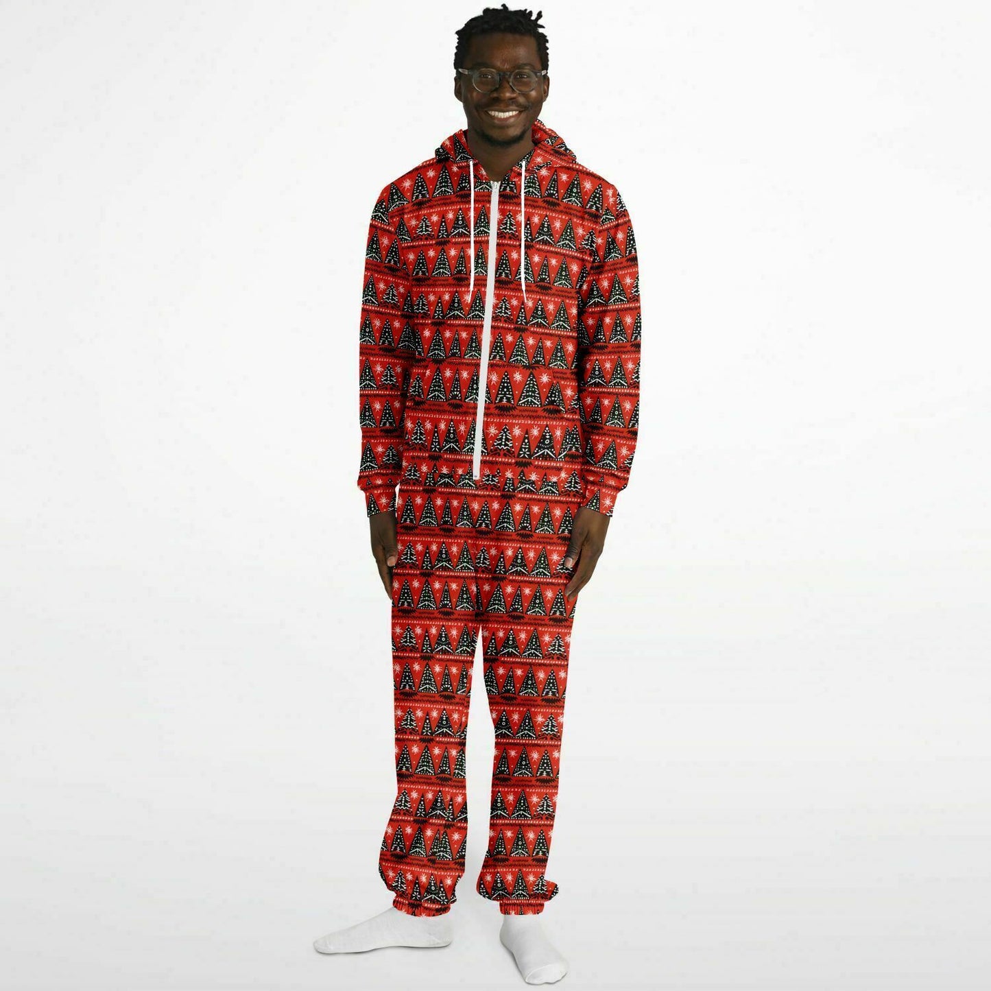 Unisex Christmas Themed African Print Unisex Adult Jumpsuit | Adult Holiday Onesie | Plus Size Christmas Jumpsuits - Ships Free