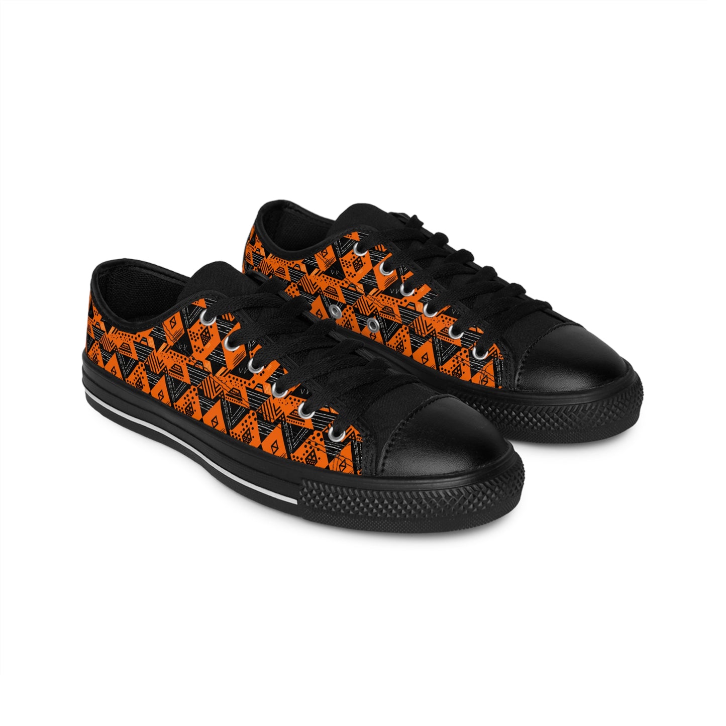 Men's Orange African Mud Cloth Print Low Top Sneakers, Orange & Black African Print Apparel