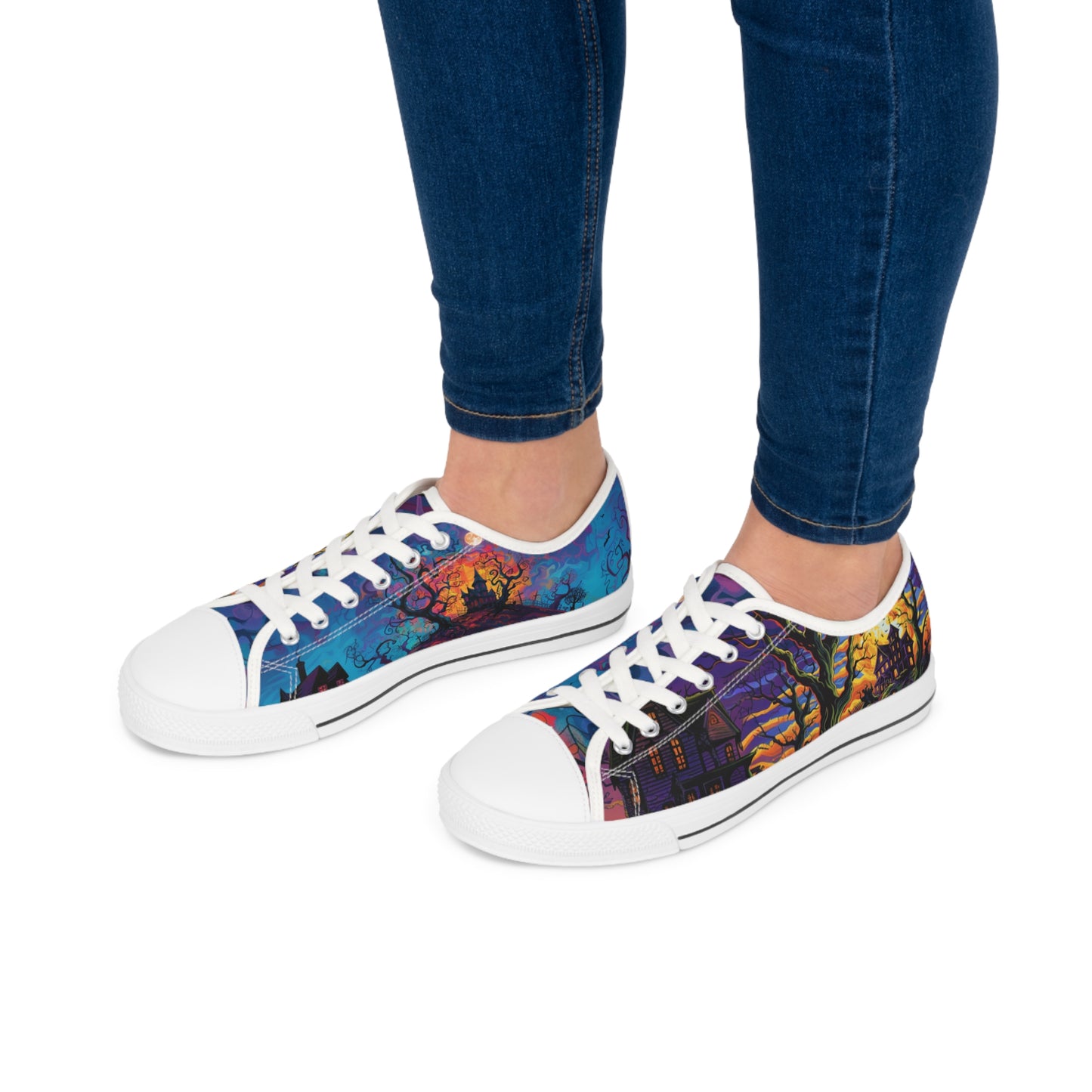 Halloween Low Top Sneakers - Dual Print Design, Women's Breathable Canvas Shoes with Memory Foam Insoles