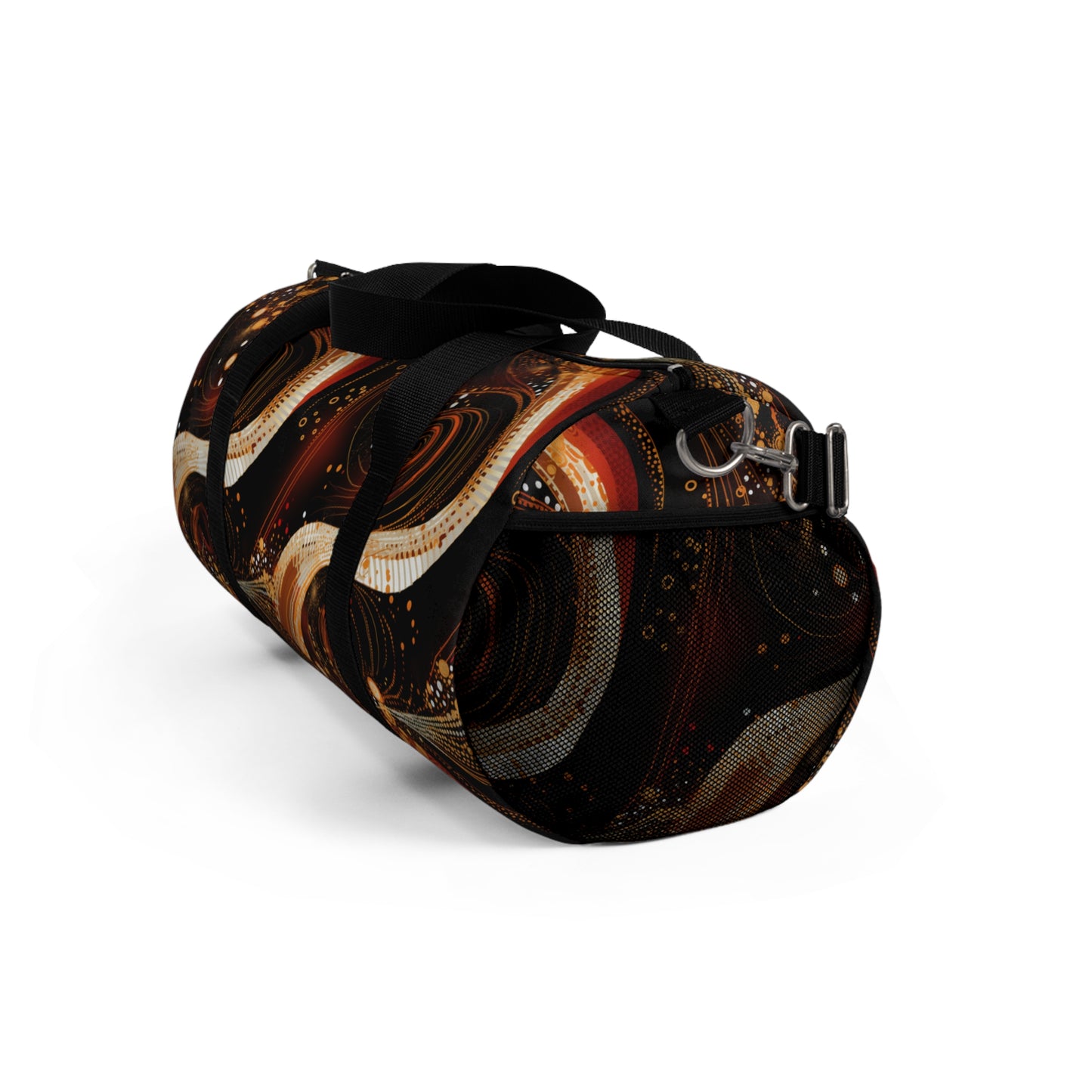 Black & Gold African Print Duffle Bag, Modern Abstract Pattern in Dark Orange and White Gym Bag