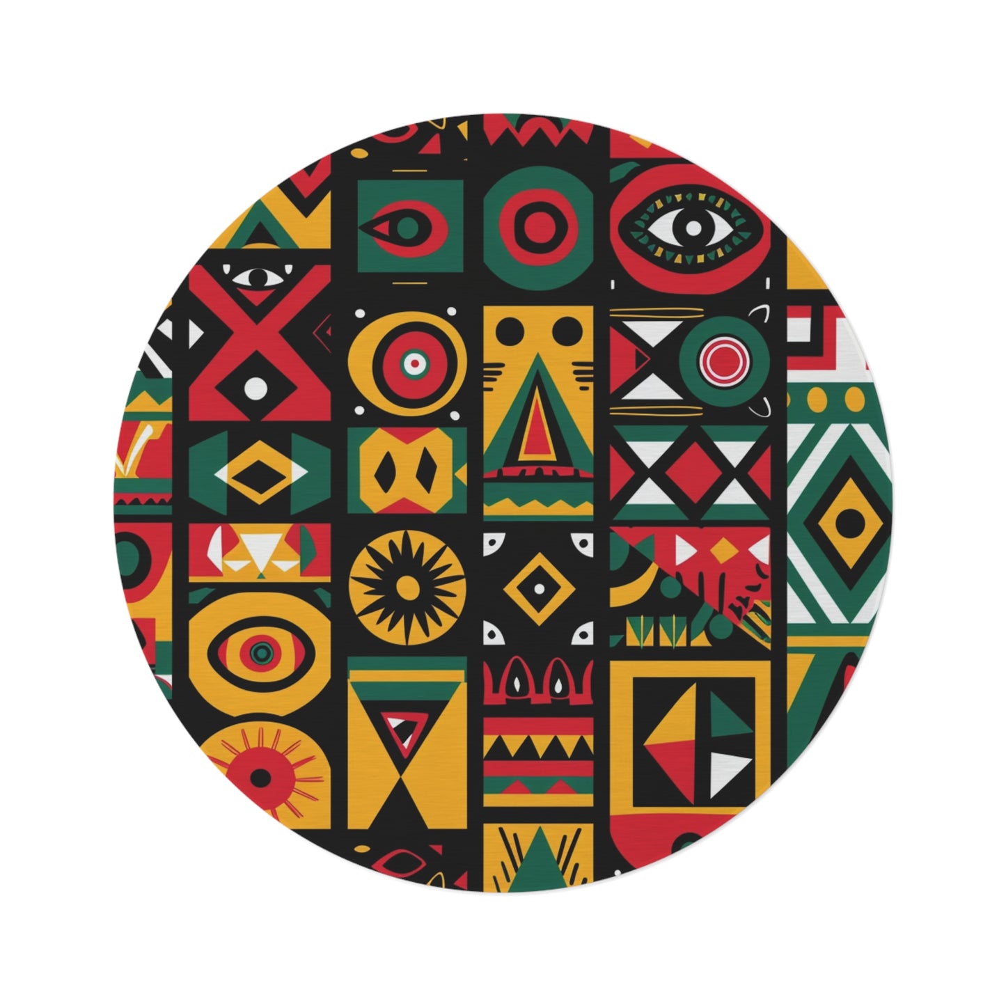 Urban Pop Art African Print Round Rug in Red Yellow & Green