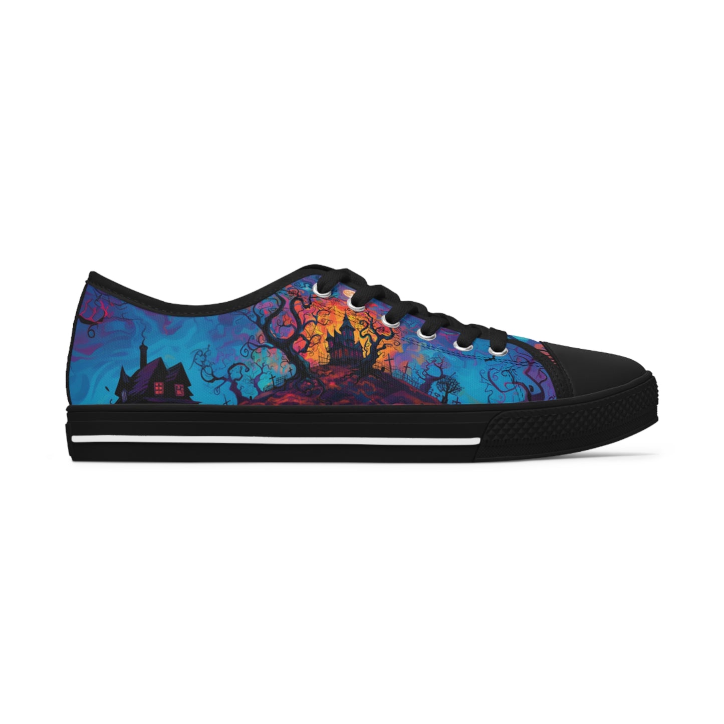 Halloween Low Top Sneakers - Dual Print Design, Women's Breathable Canvas Shoes with Memory Foam Insoles