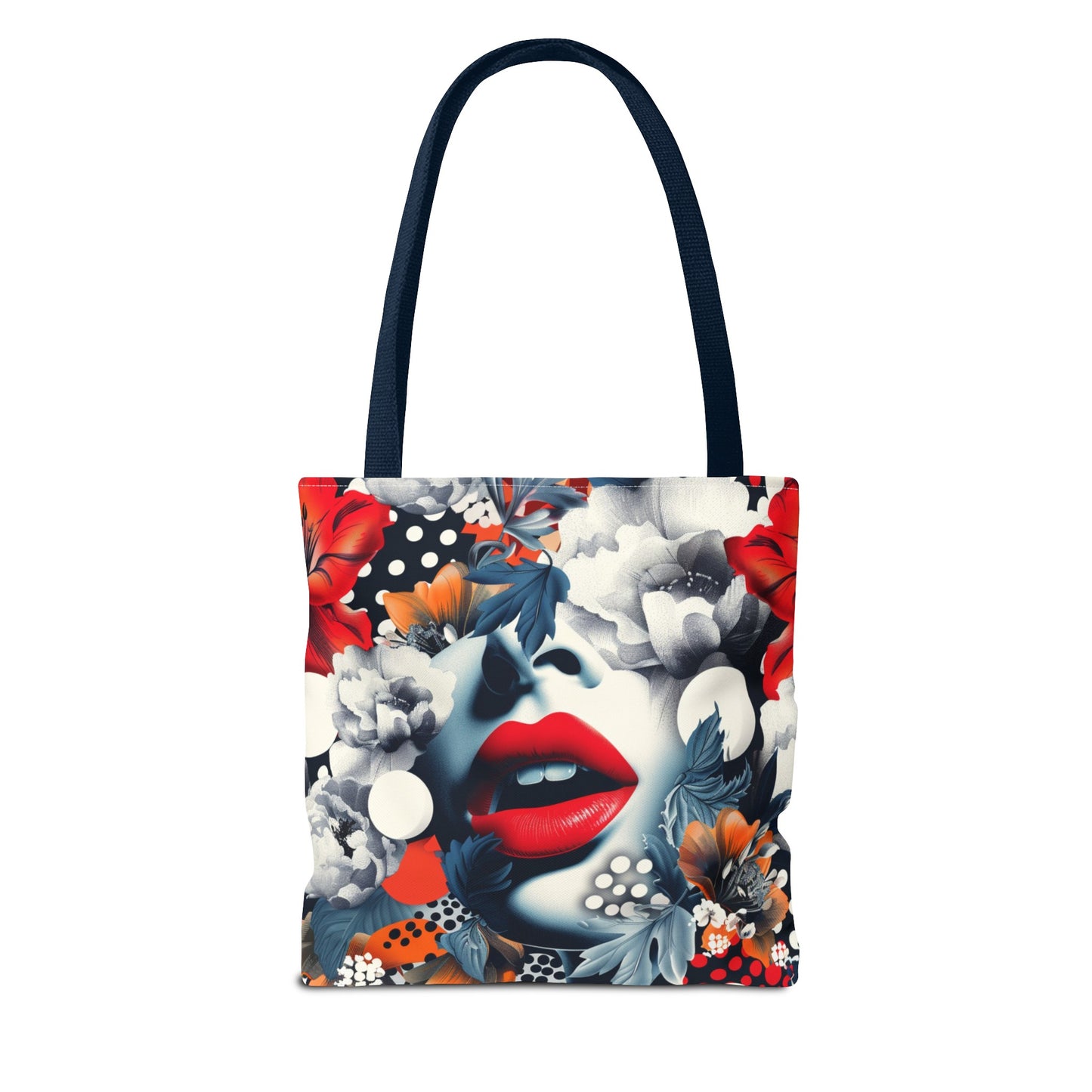 Artistic Floral High Fashion Tote Bag, Modern Polka Dot Carryall