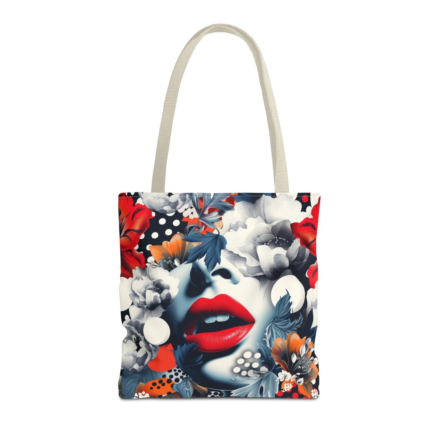 Artistic Floral High Fashion Tote Bag, Modern Polka Dot Carryall