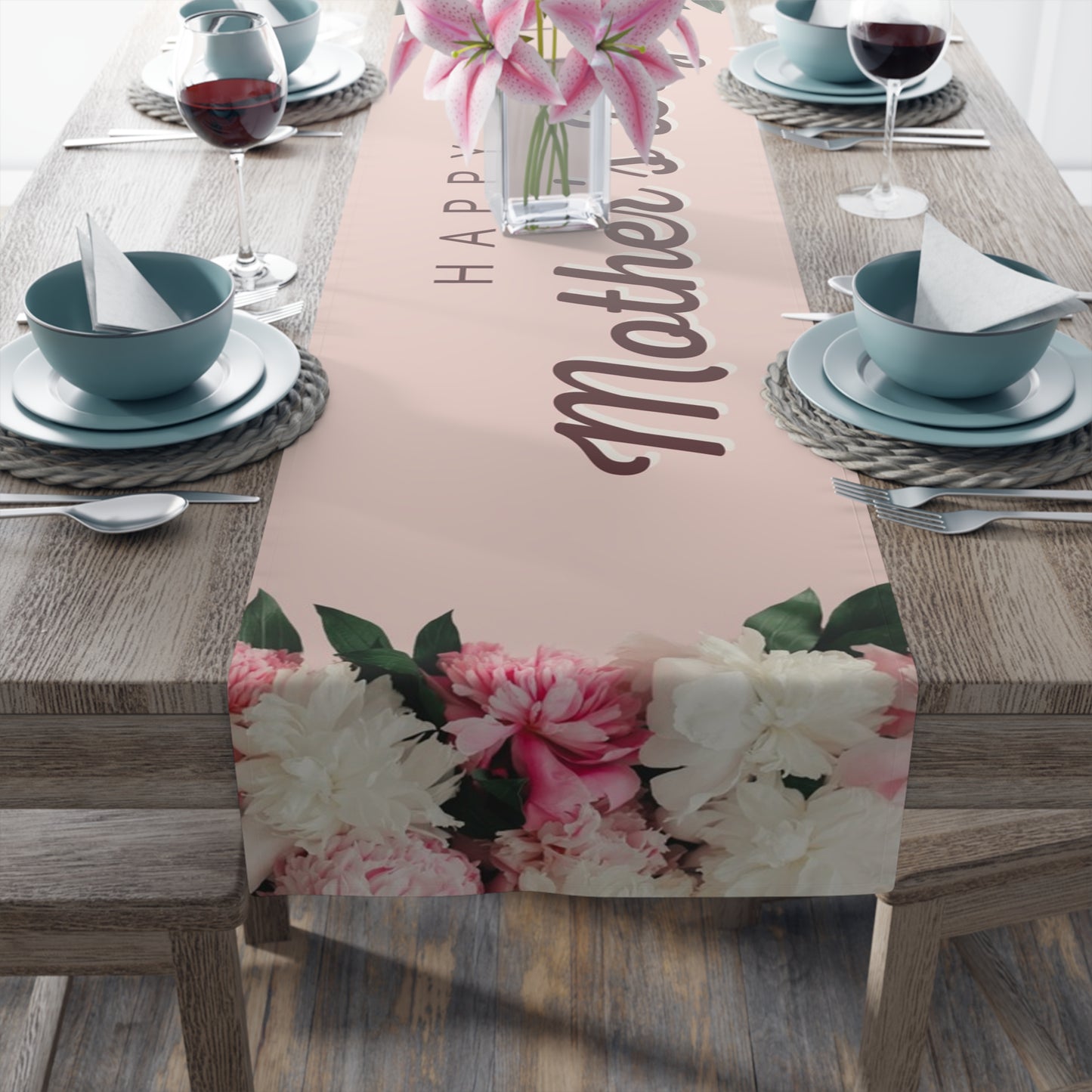 Elegant Peony Blossoms Mother's Day Table Runner, Elegant Mother's Day Decoration