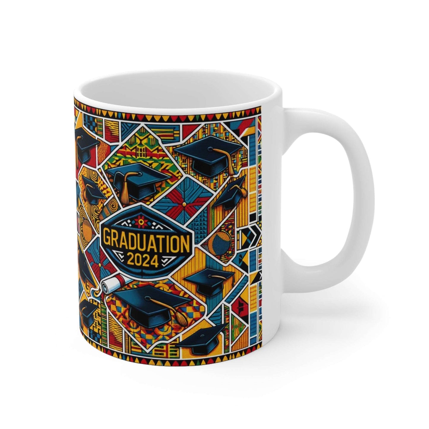 African Kente Cloth Print Class of 2024 Coffee Mug, Tribal Print Senior Graduation Cup