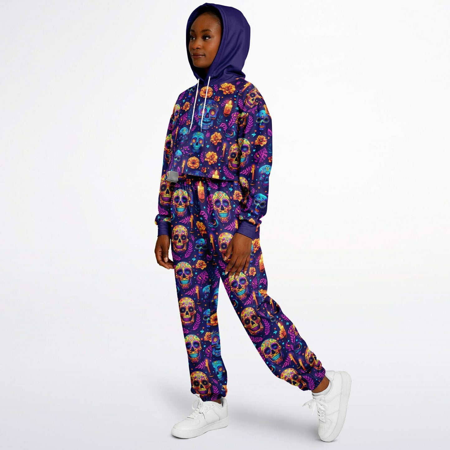 Women's Halloween Neon Pop Art Day of the Dead Jogger Set, Afrocentric Fashion