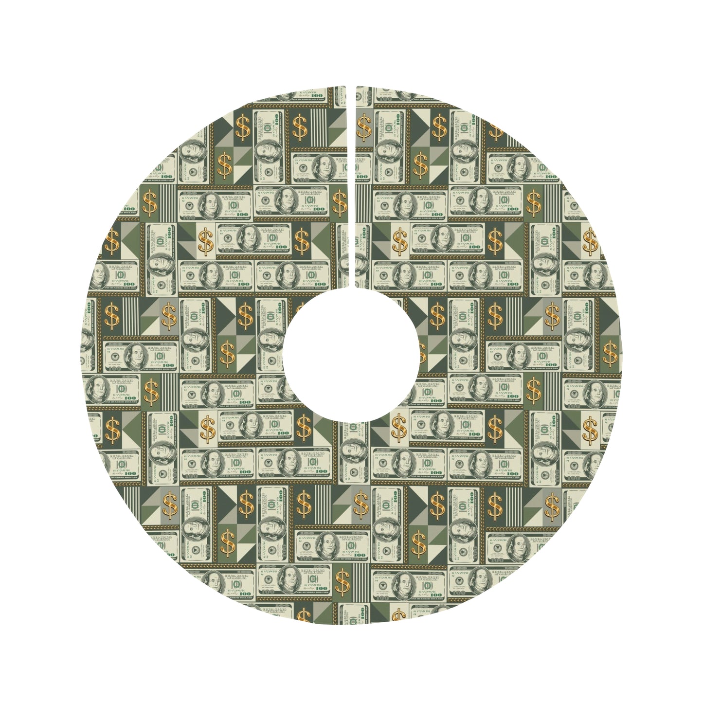 Rich Christmas, One Hundred Dollar Bill Christmas Tree Skirt