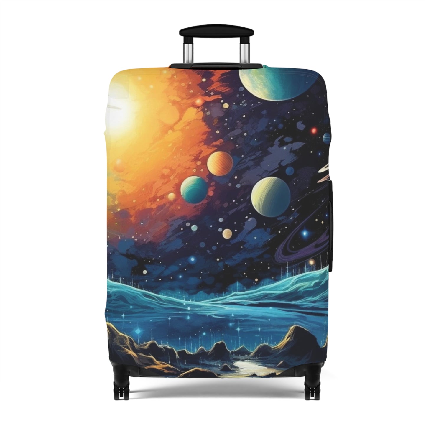 Cosmic Adventure Luggage Cover - Space Exploration Suitcase Protector - Galactic Travel Accessory