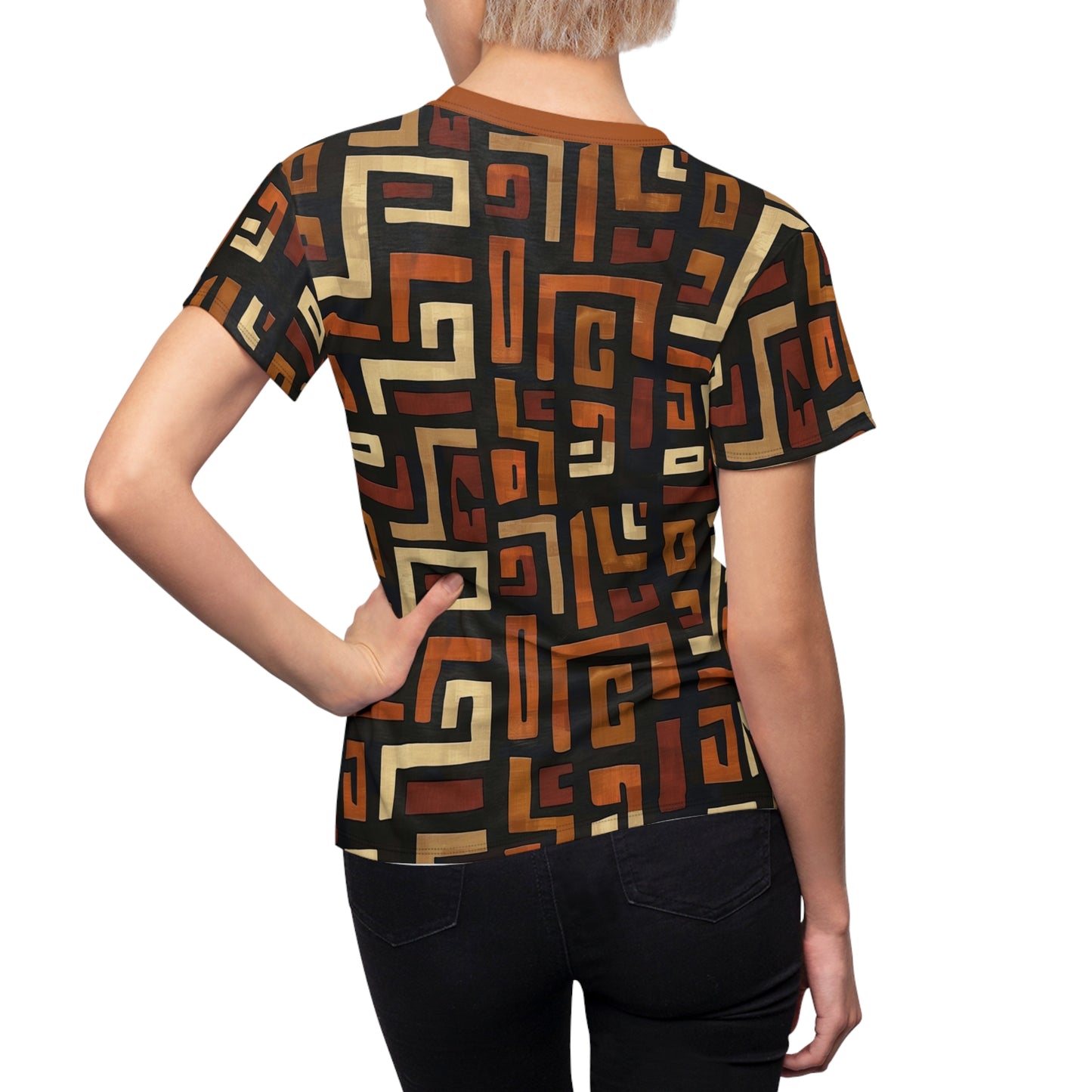 Brown Earth Tone African Print Women's T-Shirt, Afrocentric Women's T-Shirt