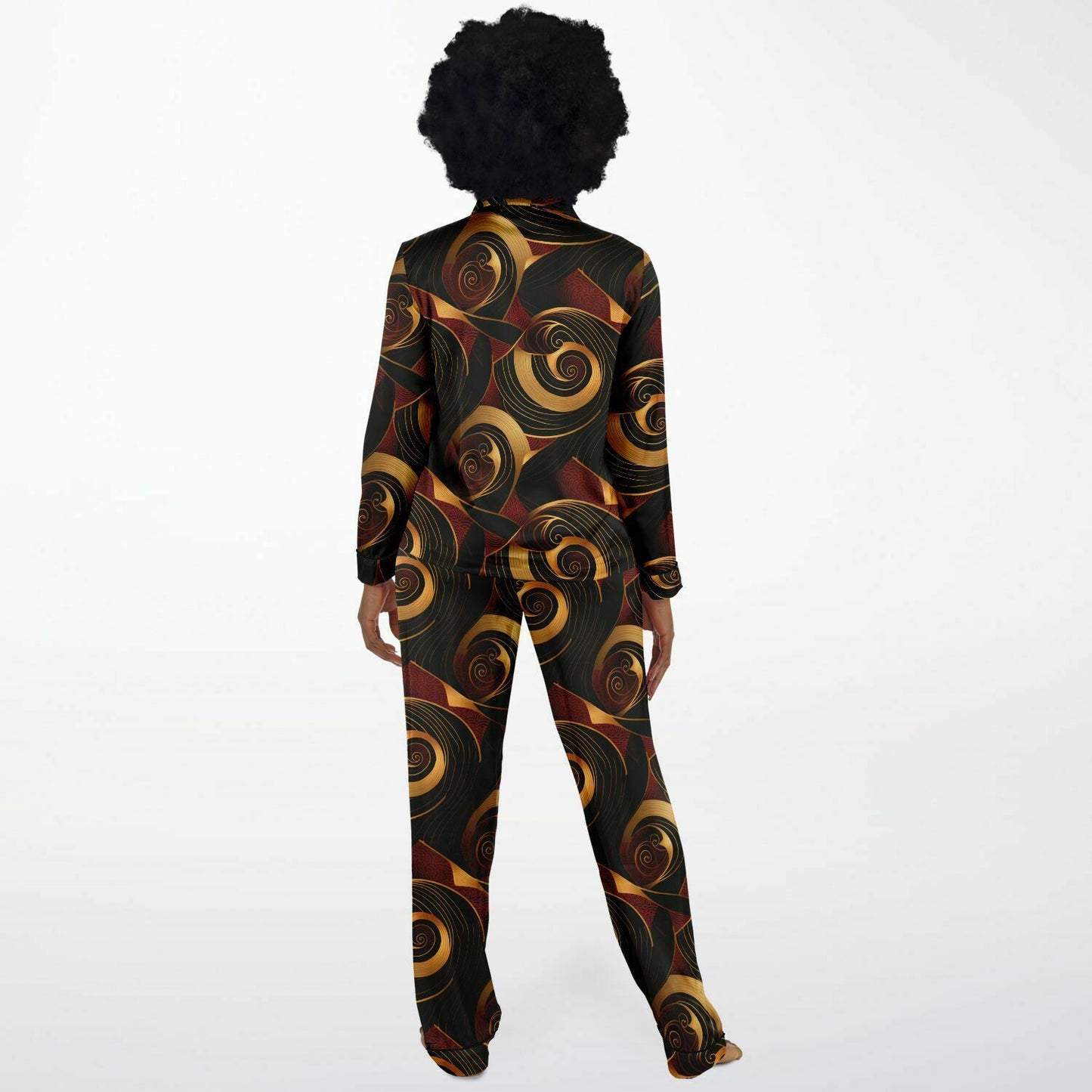 Crimson & Gold Womens African Ankara Print Satin Pajama Set, Plus Size Ladies African Print Loungewear