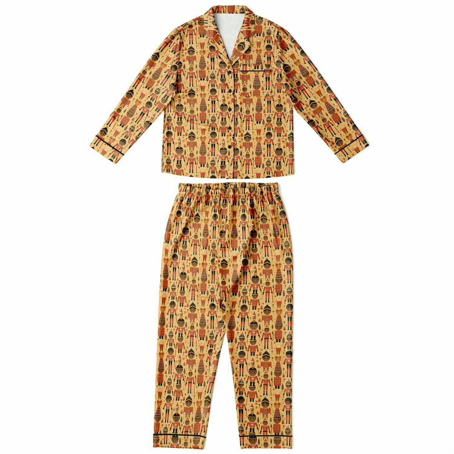 Black Nutcracker Women's Plus Size  Christmas Satin Pajama Set, Holiday His and Hers Matching Pajamas