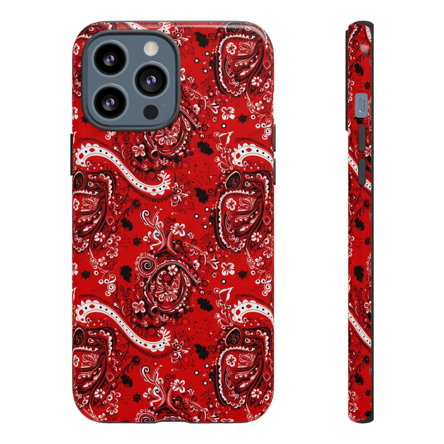 Biomorphic Style Red Bandana Tough IPhone Case, Paisley Print iPhone Case