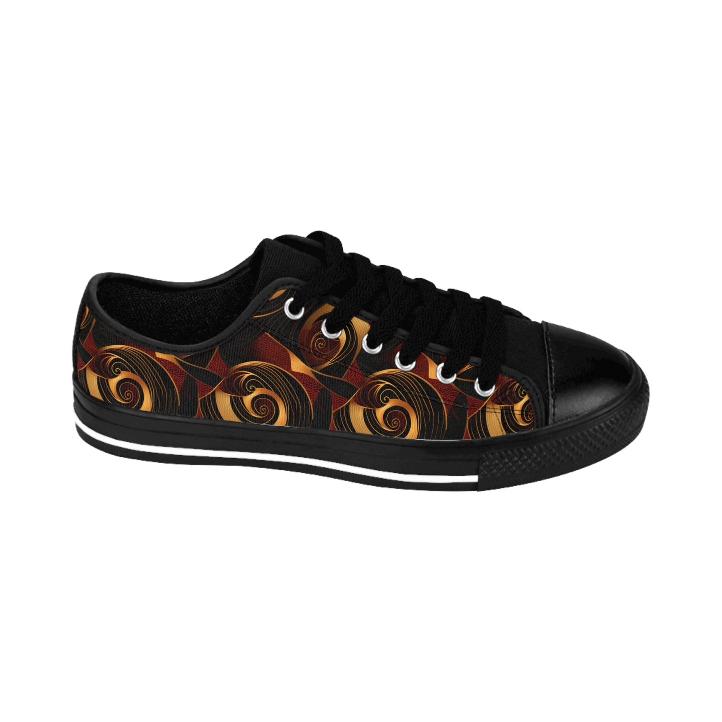 Crimson, Gold & Black African Ankara Print Men's Sneakers - Heritage Fashion Low Tops