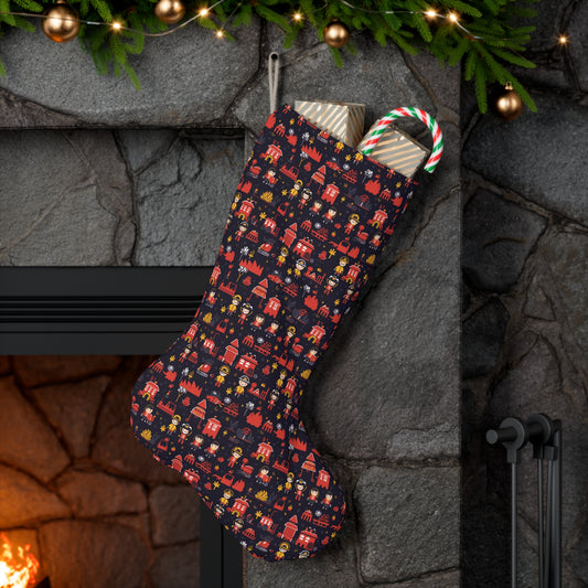 Firefighter Themed Holiday Stocking, First Responder Pattern Christmas Stocking