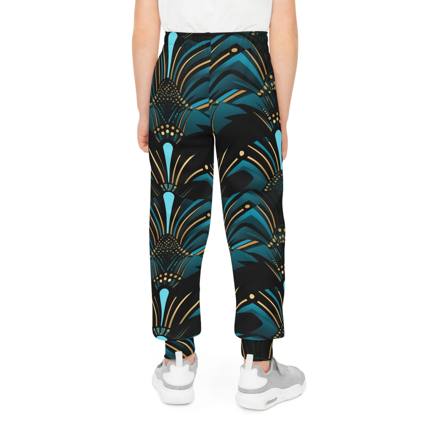 Children's African Ankara Print Joggers, Zanzibar Blue & Ebony Black Fashion For Kids