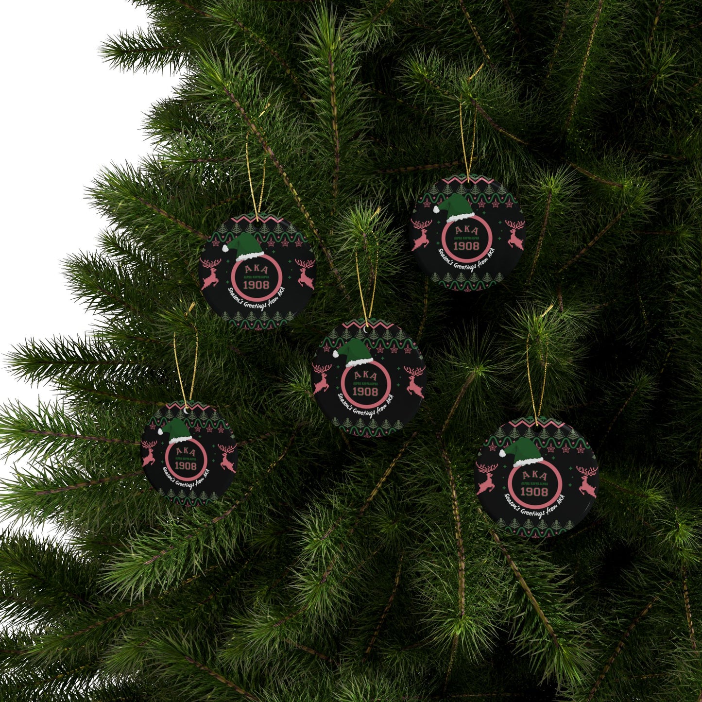 AKA 1908 Pink & Green Holiday Ceramic Ornaments, 1pcs, 5pcs, 10pcs, 20pcs