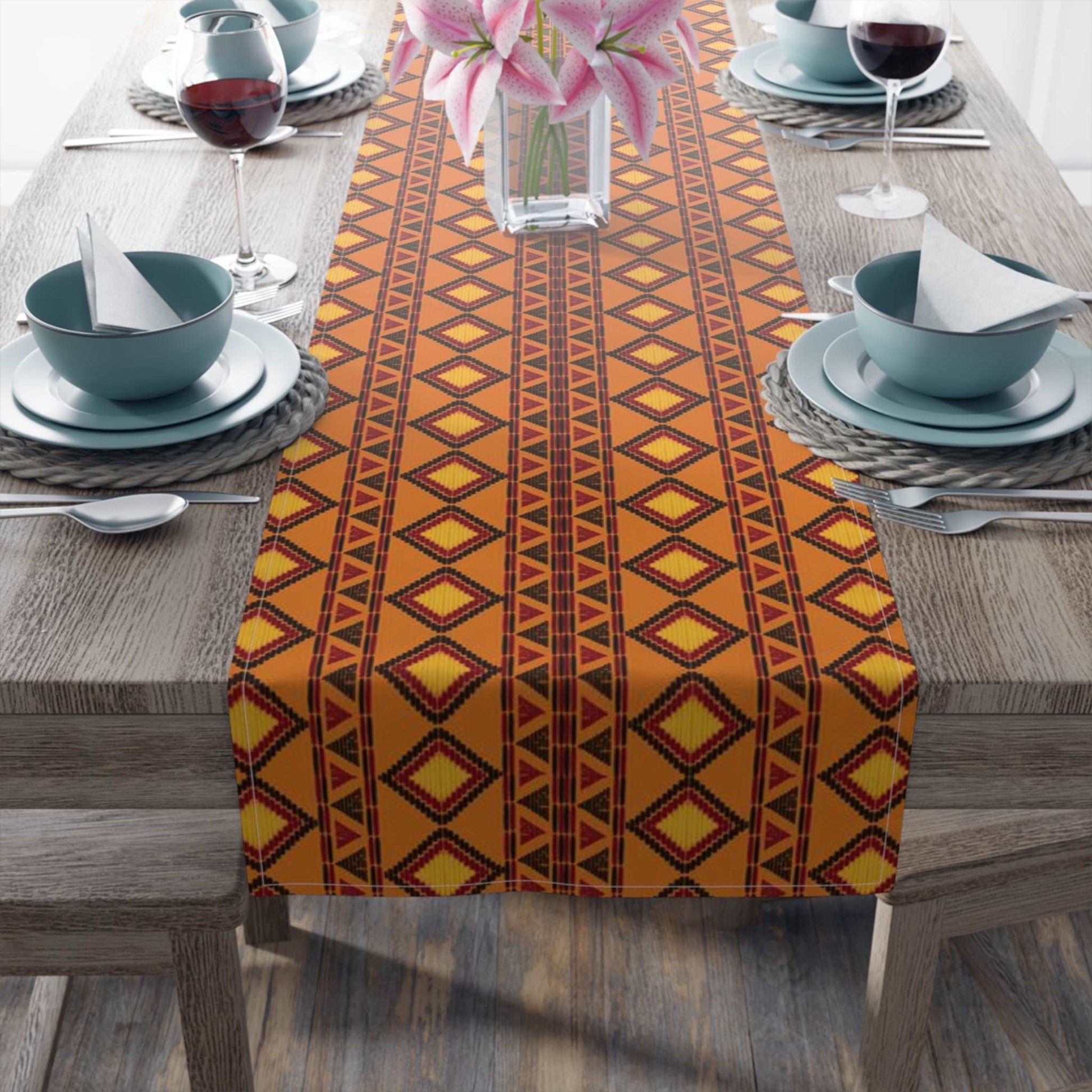 Ankara Print Table Runner, Ethnic Design Table Runner, Orange and Yellow African Runner