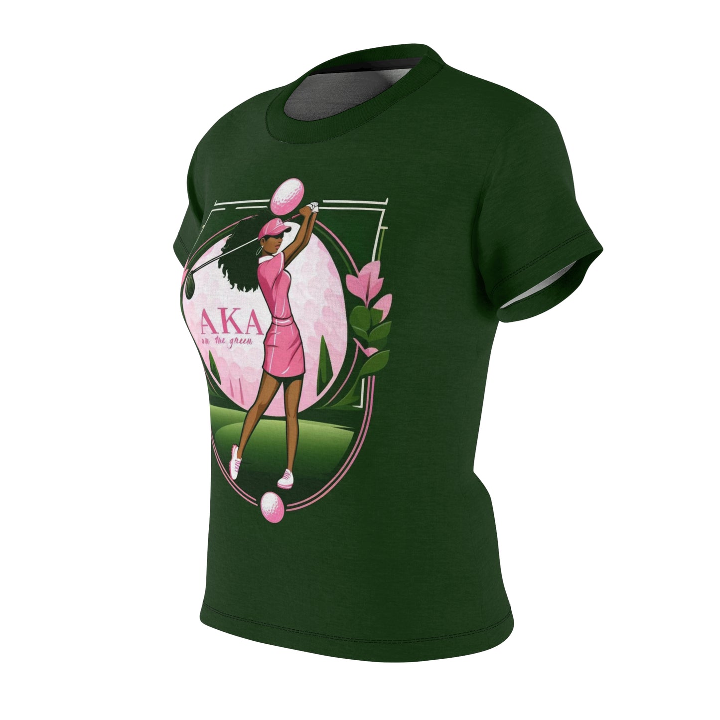 "AKA Pretty Girl Pink & Green Women's Golf Themed T-Shirt, Black Girls Golf Too Collection\