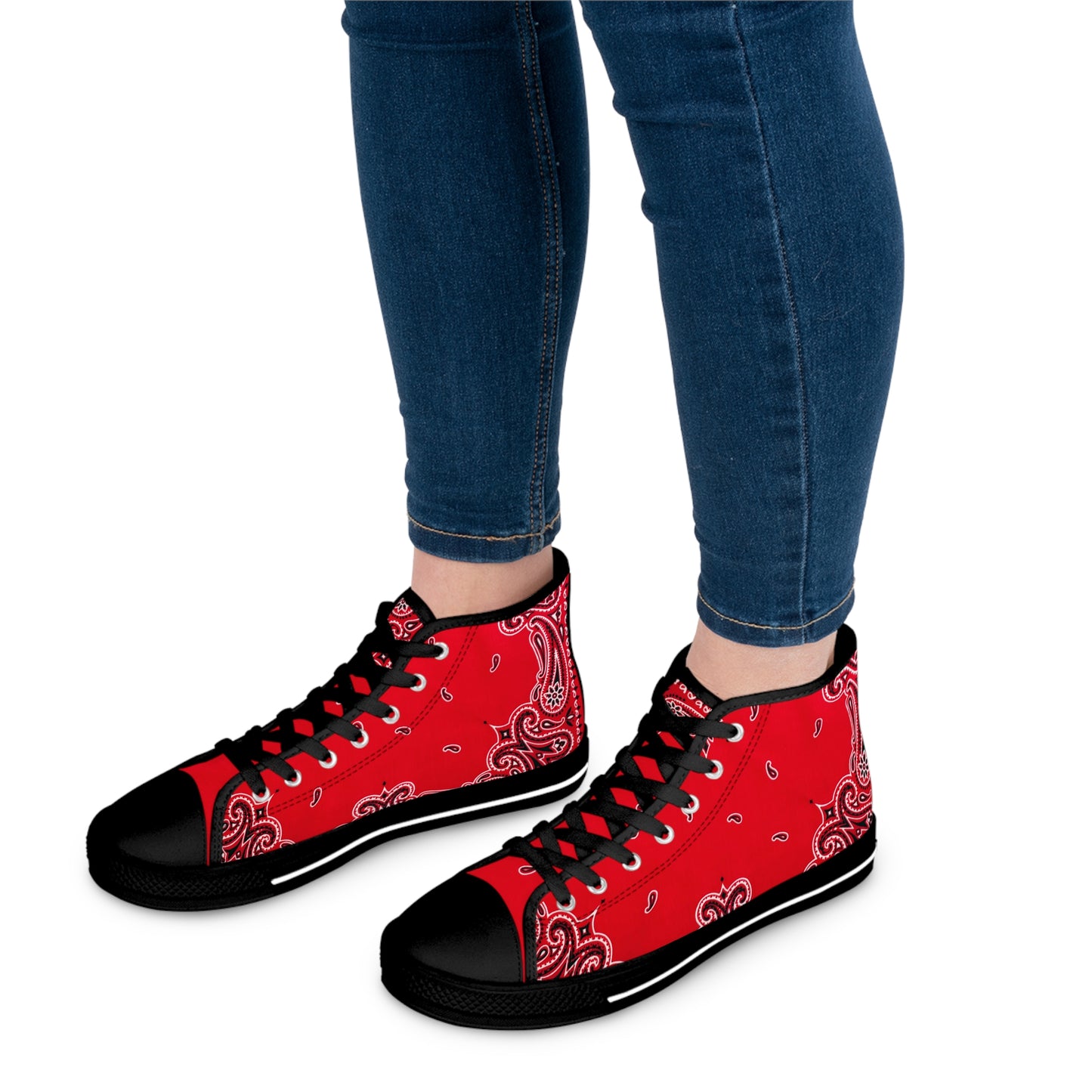 Red Bandana Paisley Print Women's High Top Sneakers