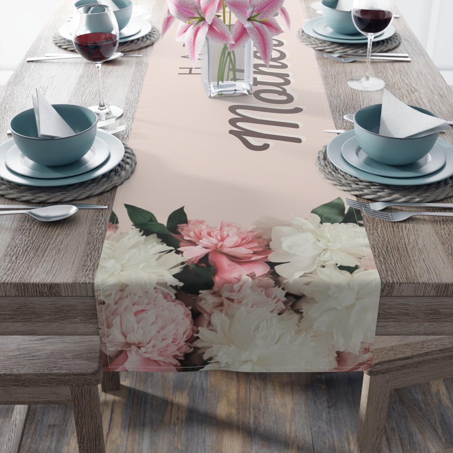 Elegant Peony Blossoms Mother's Day Table Runner, Mother's Day Celebration Decor