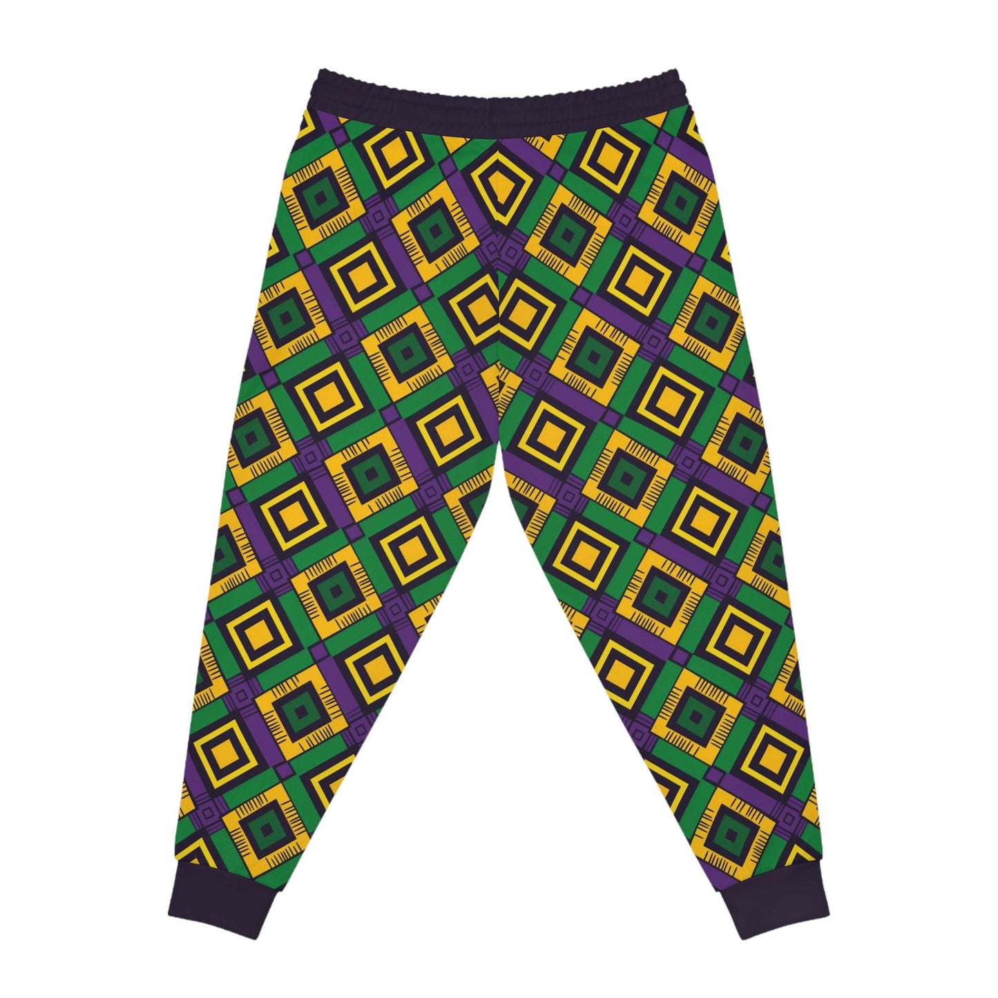 African Kente Mardi Gras Unisex Athletic Joggers, Festive Carnival Themed Pants