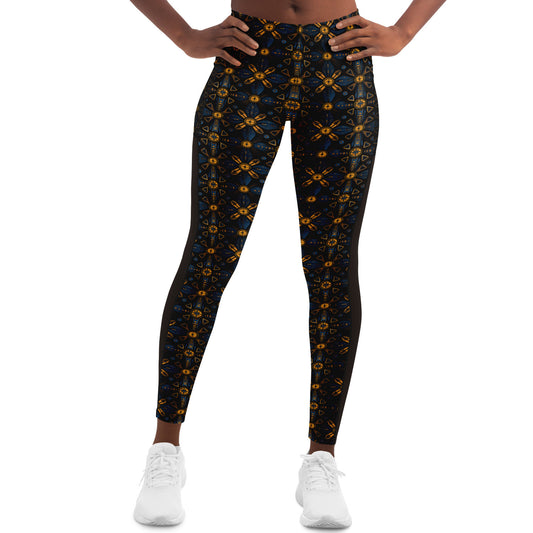 Indigo African Kitenge Print Luxury Leggings With Pockets,  Abstract Sexy Ladies Workout Wear