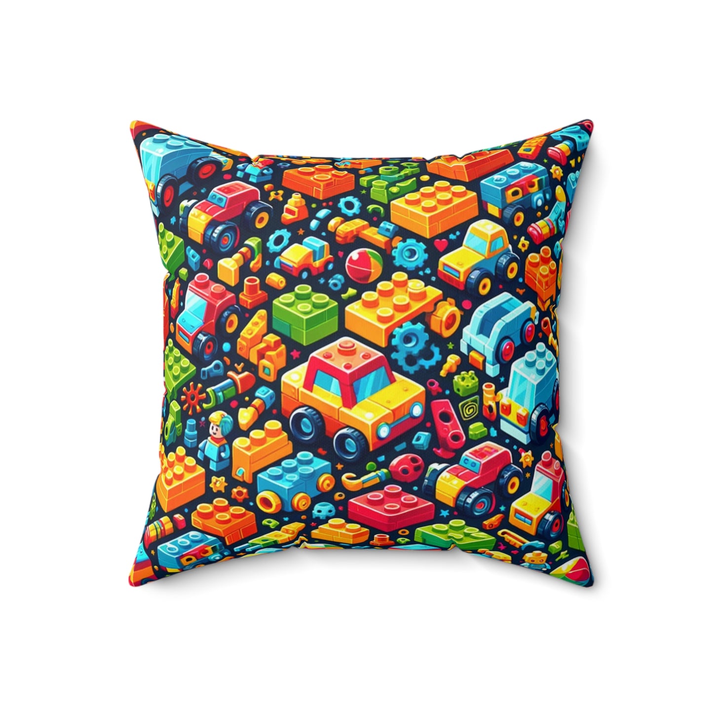 Colorful Building Block Pattern Throw Pillow, Children's Car Themed Bedroom Decor